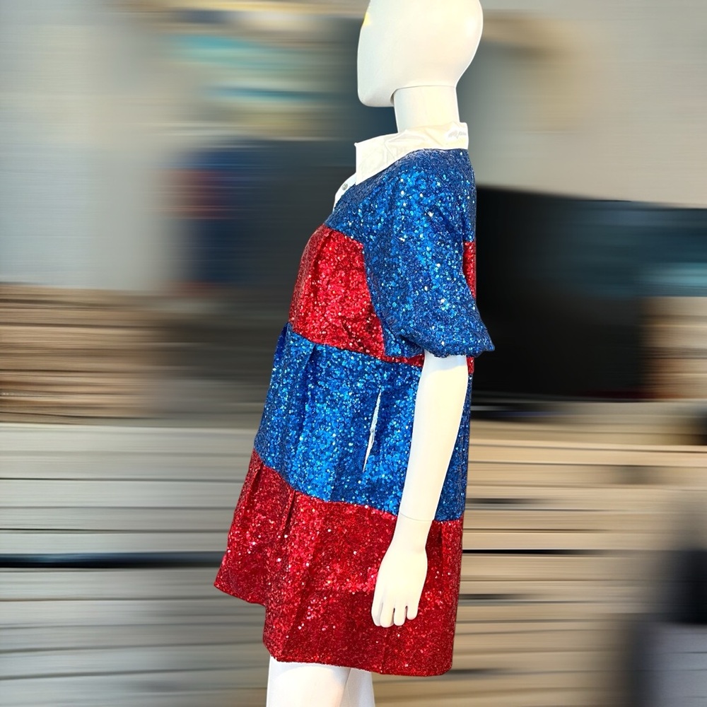 Peach Love California Red and Blue Sequin Mini Dress S M L - Picture 7 of 8